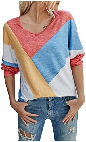Ženski V izrez i bluze za bluze s dugim rukavima Tunic vrhovi pune boje Bluze ispisane košulje