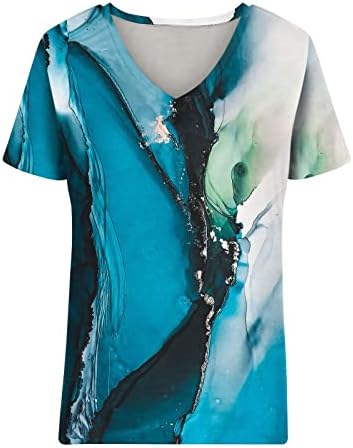 Ženska majica kratkih rukava Crewneck Deep V izrez Pamuk mramorni grafički labavi lounge bluza za djevojke DH