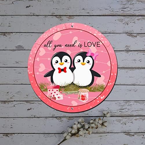 Okrugli metalni valentinovo vijenac potpisuje sve što trebate je li ljubav pingvini par limenka za