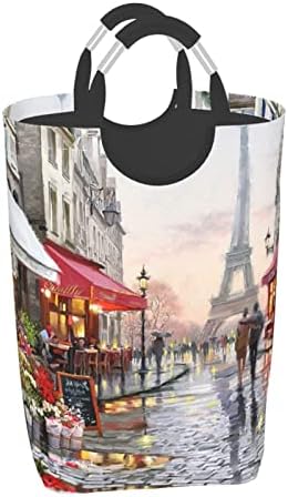 Ulje Painting Paris Street Scene Eiffelov toranj 50L kvadratna torba za odlaganje prljave odjeće sklopiva / sa ručkom za nošenje / pogodno za putovanje u kućni ormar u kupaonici