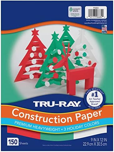 Tru-ray Premium Građevinski papir, papir u boji, 3 različite boje, 9 x 12, 150 listova