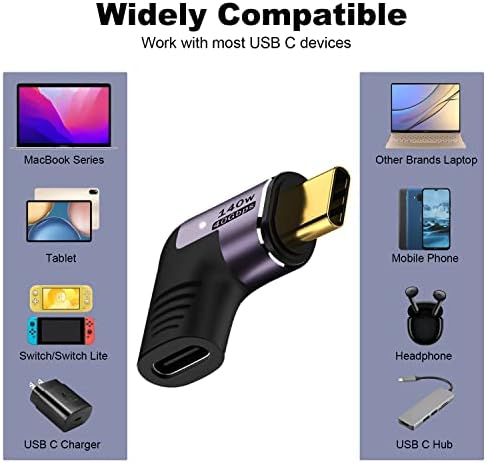 Areme 140W magnetsku 90 stupnjeva USB C adapter, lijevi i desni ugao USB-C muški do ženskog 40Gbps
