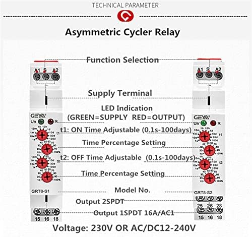 Ilame Grt8-s asimetrični ciklus Timer relej SPDT 220V 16A AC/DC12V - 240V elektronski relej za ponavljanje