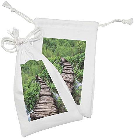 Ambesonne Forest Tkaninska torbica set od 2, staza u ribnjaku preko jezera prirodne organsko life kišne šume