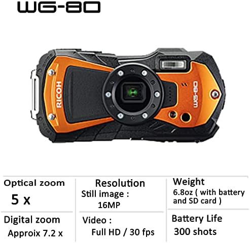 Ricoh WG-80 crni vodootporni digitalni fotoaparat otporan na udarce, otporan na drobljenje 03123 sa pentax 39892 vodootporni daljinski upravljač crnim