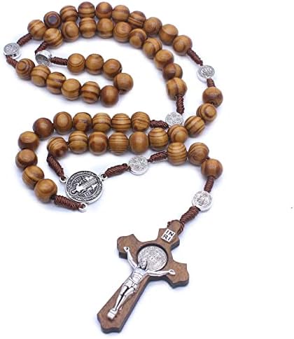 WCRAZYE Handmade Retro prirodne drvene perle brojanica ogrlica vjerski molitveni krst raspeće katolički krst