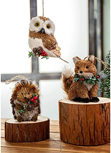 Priroda Vibe Božić Sisal šuma životinje ukrasi, Set 3 prirodne šume prijatelji sa Garland figurice