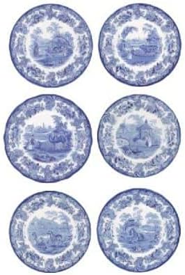 Spode plave sobe zoološke ploče | Set od 6 | 10,5-inčna ploča za večeru i salatu | Plava ploča za posluživanje