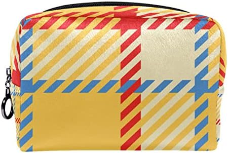 Mala šminkarska torba, patentno torbica Travel COSMETIC organizator za žene i djevojke, žuti plavi Redvintage Tartan plairani ček