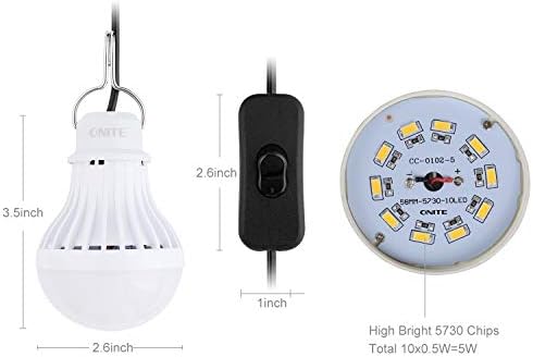 ONITE 3 pakovanje USB LED lampica, vanjsko svjetlo sa jednostavnim prekidačem, također za garažnu skladište za automobile Ribolovni brod na otvorenom prijenosna LED žarulja, svjetlo za hitnu svjetlost ili dječja lampa, toplo