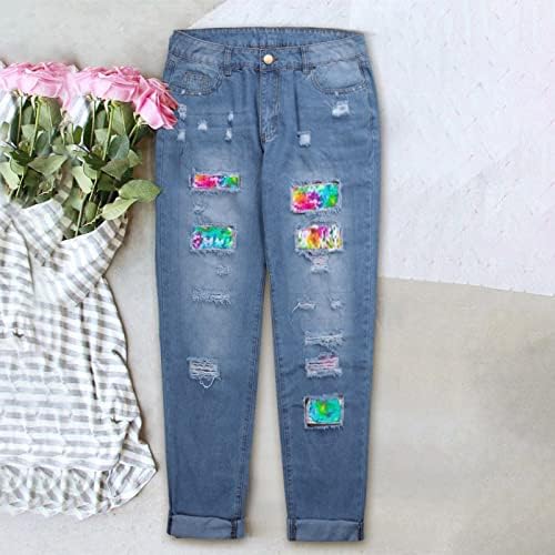 Miashui Plus Veličina Ženske hlače Žene Traperice Boja i flord Print Ripped Jeans Plus size Pantalone plus veličine