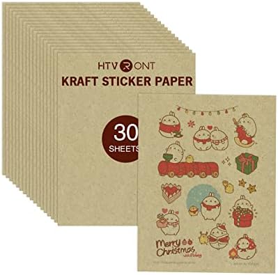 HTVRont Kraft naljepnica - 30 listova Kraft papirnih listova za lasersko & inkjet štampač, retro smeđi papir za pukotine pisača za scrapbooking, crteže, naljepnice za boce, umjetnost i zanat