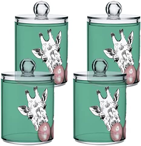 Yyzzh smiješna žirafa s ružičastim mjehurićima guma na plavom 2 pakovanju QTIP-ovog držača za pamučne swab kugle okrugli jastučići FLOSS 10 oz Apoteka za kupatilo Organizator za skladištenje kupaonice