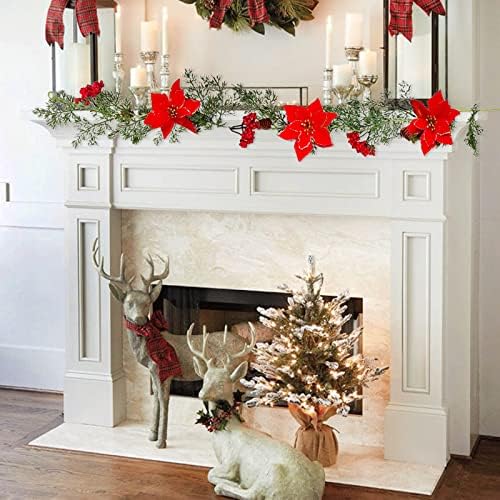 Izvrsni božićni ukrasni pokloni, božićni poinsettia vijenčić, 5,7ft božićni vijenac sa borovom bornom bobičastom