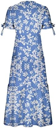 Žene 2023 ljetna casual haljina cvjetni print v izrez kratki rukav visoki struk midi havaii haljine na plaži