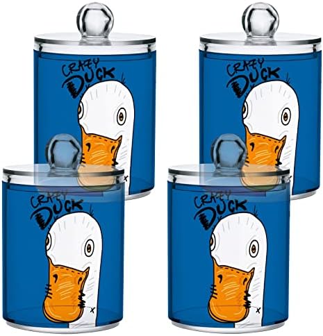 Yyzzh Cartoon Crazy Patka na plavom 4 pakovanju QTIP-ovog držača za držač pamuka za pamučnu kuglicu Okrugli jastučići FLOSS 10 oz Apoteka JAR set za kupatilo Kanistar za pohranu Organizator šminke