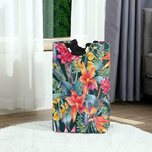MNSRUU torba za veš sa ručkama, akvarelna Vintage cvjetna tropska sklopiva sklopiva korpa za veš korpa za dekor vešeraja i pribor organizacija i ostava kupatila