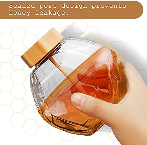 Bfttlity Honey Pot Jar Šesterokutni oblik posuda za lonac za med 380ml staklena tegla za med sa Diperom