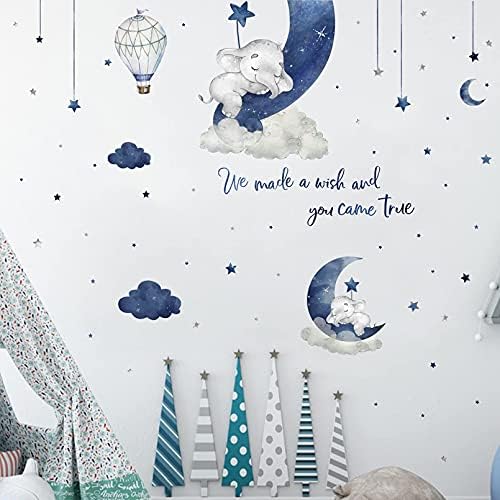 Jovkky akvarel plave sive spavaće naljepnice, napravili smo želju Moon Star Cloud naljepnice za oblake Vrata, kućni dekoracija za tuširanje dječje dječjeg dječjeg dijela spavaće sobe, igraonica umjetnička poklon