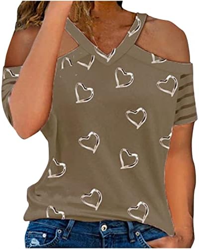 Teen Girls Tops Cap kratki rukav hladni ramena Bluze duboko V izrez Spandex Love Grafički prugasti vrhovi
