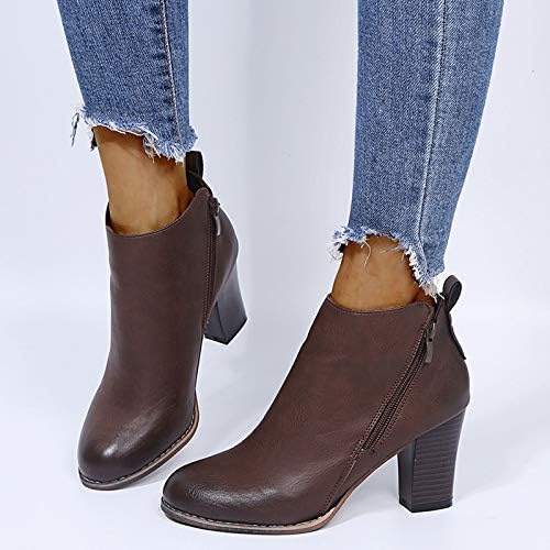 Čizme za žene širine čizme za žene široka širina manžetna zipper retro peta čvrste cipele okrugle