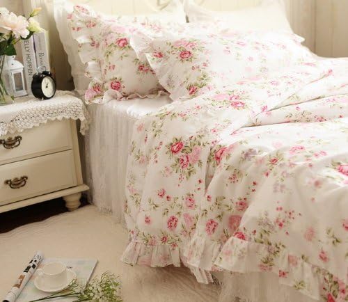 Kolachic Country Rose Roses Pink cvjetni cvijet prekrivač posteljina 3 komada, 1 prekrivač i 2 jastučnice pamuk