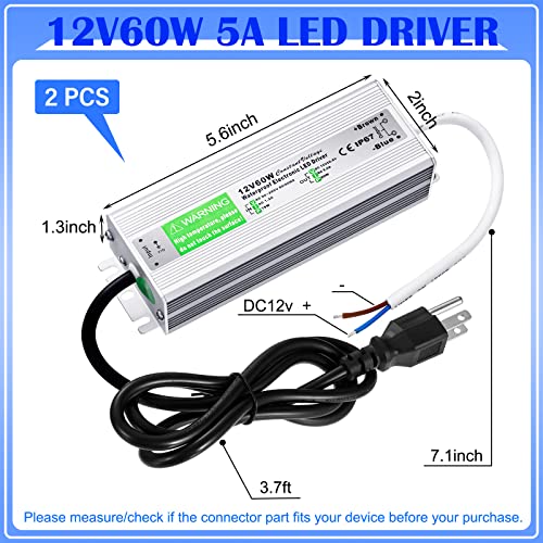 2 kom LED drajver 12V 60W 5A IP67 Vodootporni LED napajanje 100V-260V AC do 12V DC izlaznog