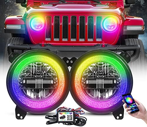 AMONLY 9 inčni RGB Halo LED okrugli farovi duga kratka svjetla DRL kompatibilni sa Jeep Wrangler JL Sport Rubicon