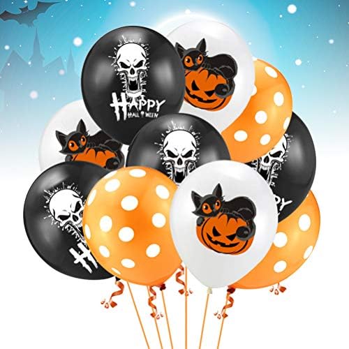 Amosfun 30pcs Happy Halloween Balloons Set Skull Cat Pumpkin Tisak narančasti valni tačku bez vrpce za