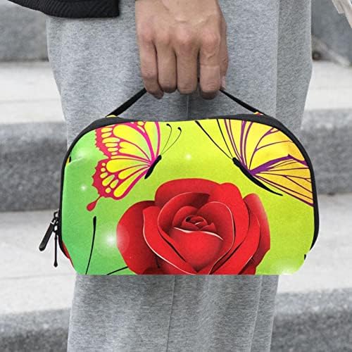 Vodootporna torba za šminku, šminka, putni kozmetički organizator za žene i djevojke, cvijeće crvene ruže leptiri