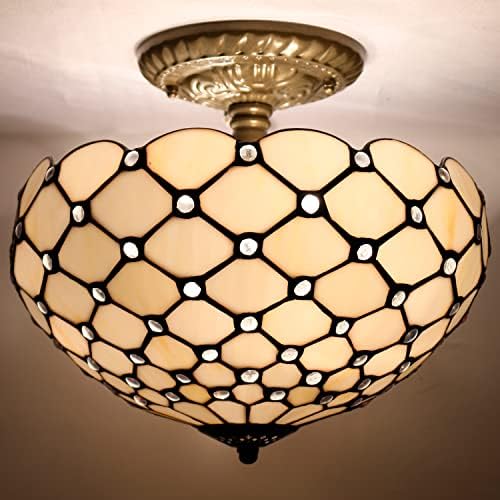 Werfactory Tiffany plafonska lampa krema Amber vitraž Perla 12 inča polu Flush lampa za montiranje