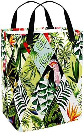 Flamingo papagaj sa cvećem lišće u Geimetrijskom obliku Print sklopiva korpa za veš, 60L vodootporne korpe za veš veš igračke skladište za spavaonicu u kupatilu