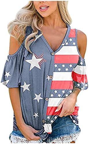 LMDUDAN 2023 Dan neovisnosti hladno ramenima Ženska četvrta srpnja Košulje Američka zastava Striped V izrez povremene bluze
