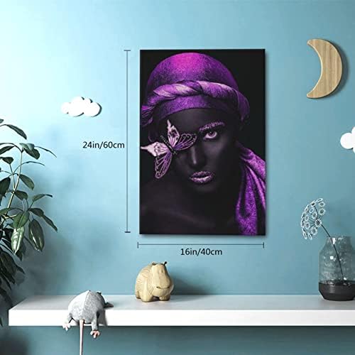 Siufgak Crna Ženska Platna Zidna Umjetnost Afroamerički Ljubičasti Turban Leptir Poster Crna Umjetnost