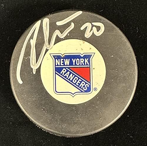 Fredrik Sjostrom 20 NY Rangers RW 2007-09 potpisan hokejaški pak sa hologramom - potpisanim NHL pakovima