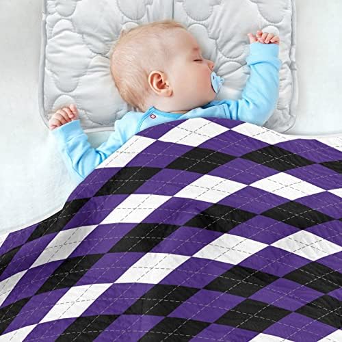 Cataku Argyle Plaid Purple Baby Debek za dječake Djevojke Pamučni deblji debeki krevet mekano toplo prijem za bebe za dječje kolica 30 x 40