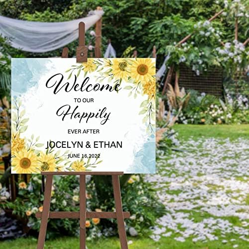 Dobrodošli u naš sretno ikad nakon vjenčanja Dobrodošli znak Drvo suncokret cvijet Display Nevjesto i mladenci