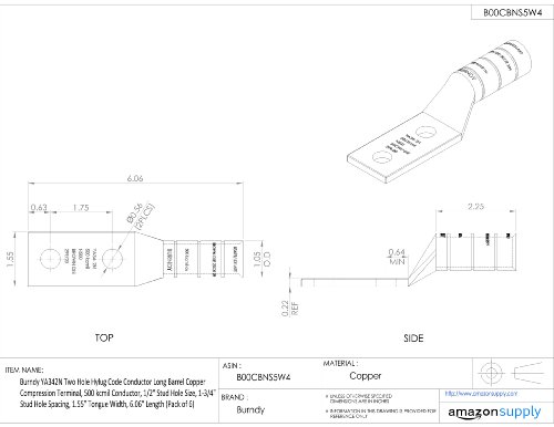 Burndy YA342N provodnik Hylug koda sa dvije rupe duga cijev Bakarni kompresijski Terminal, 500 kcmil provodnik,