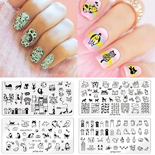 NICENEEDED Cat Nail Art ploče za štancanje, 4pcs predlošci za nokte za nail art opremu, ploče za nokte za životinje mačića za žene djevojke DIY nail Decor alati za umjetnost noktiju