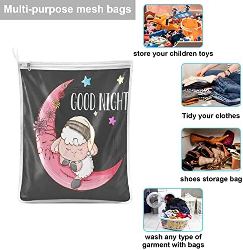 Pink Night Moon Sheep Mesh torbe za pranje veša za mašinsko pranje velika Odeća za pranje putnih organizatora