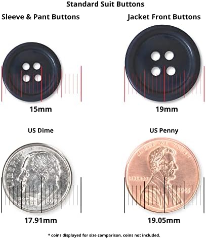 ButtonMode Standardni tipke odijela 16pc set uključuje 4 gumba dimenzija 19 mm za jaknu prednju,