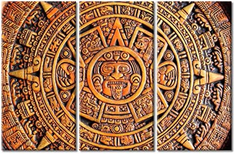 TUMOVO Artwork za kućne zidove Aztec kalendar Canvas Art Prints Meksiko kulturne slike za dnevni boravak zid dekoracija multi Panel zid Art Gallery-omotani platneni okvir Posteri, 60x40 inča
