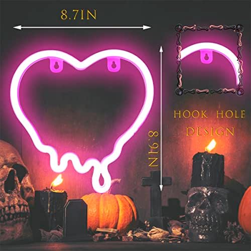 Yayfazy Pink Melt Heart Halloween neonski znakovi svjetla gotic Decor Pink Room Wall Decor baterija ili USB napajan