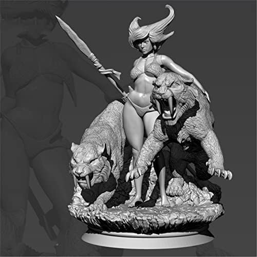 ETRIYE 1/24 Fantasy tematski drevni ženski ratnik i Tigrov smola komplet figura neobojen i Nesastavljen