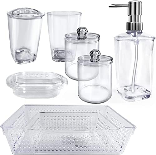 Prozirna kupaonica Set 8 komada Ansambl za kupanje uključuje dozator sapuna, nosač četkica za zube, čašicu