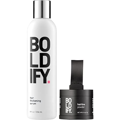 Puder za kosu + Serum za zgušnjavanje kose 8oz: Boldify Bundle: root Touchup puder za gubitak kose i za gušću kosu Day One.