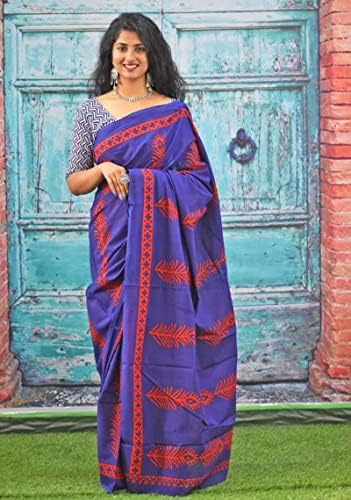 Peegli Indijski Ikat ručni blok štampani Saree sa bluzom ženski pamučni paket od 4 Sari
