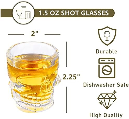 Foryillumi Skull Face Heavy Base Whisky čašice, Set 12-a, Clear Shot čaša za piće za zabavu, vino,
