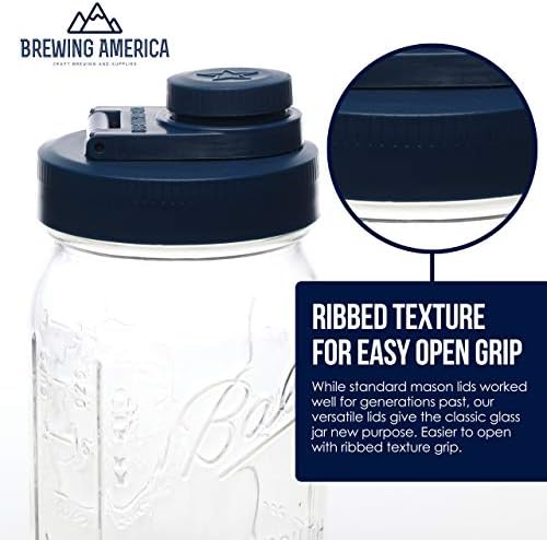 Brewing America Glass Mason Jar Pitcher sa poklopcem - Ball tegle, 1 litra sa Old Glory Blue široka