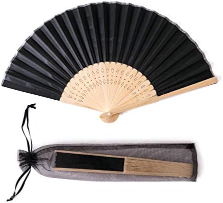 Sepwedd 50kom Crna imitirana svilena tkanina bambus presavijena ruka ventilator za svadbene rekvizite za crkveni